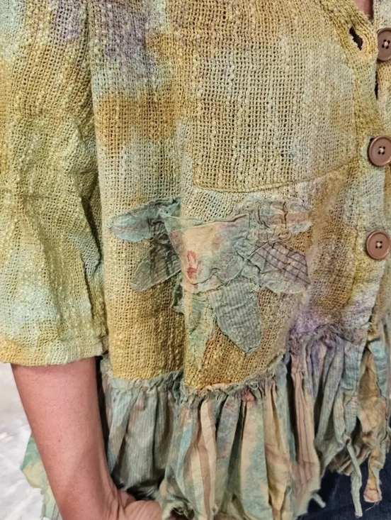 A Rare Bird Jackets & Blazers - RB DAISY MAE Reversible Boho Ruffle Yellow Tie-Dye Shacket-too Good To Be True